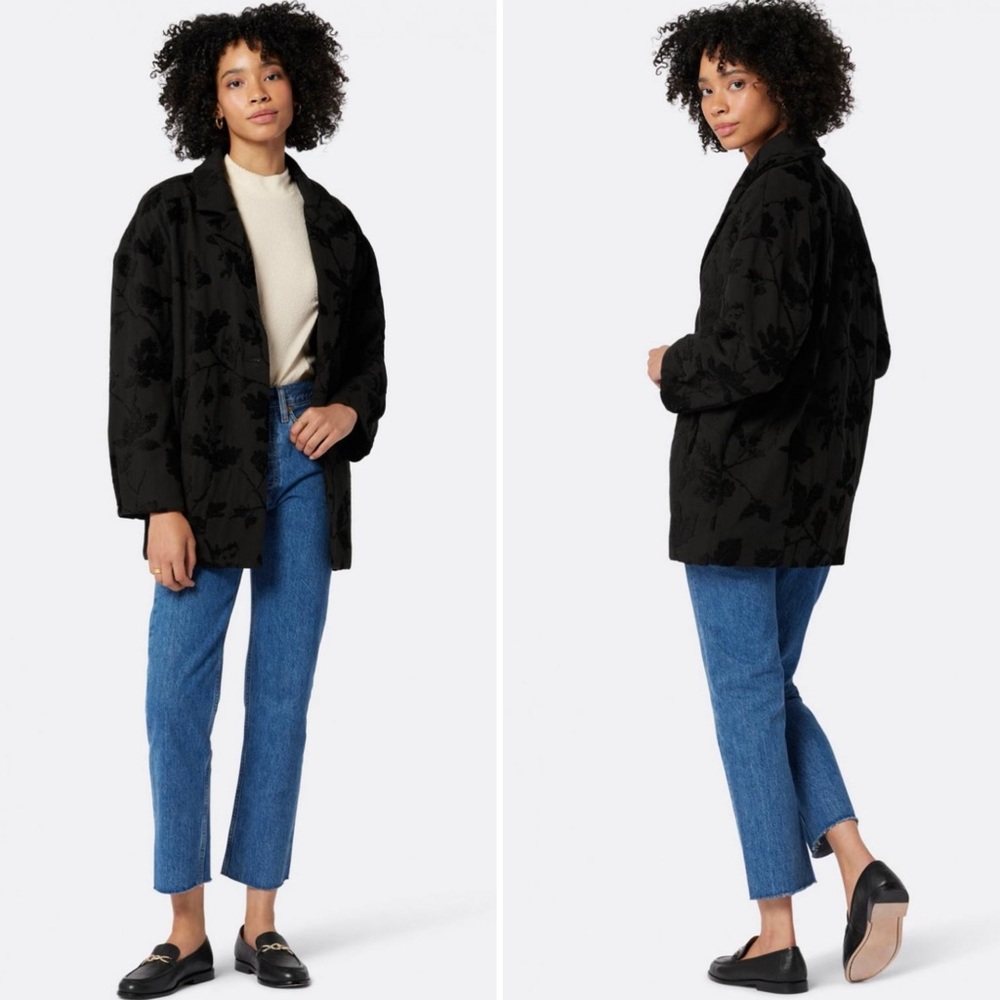 NWT Joie Daval Oversized Floral Embroidered Black Jacket Blazer Size M